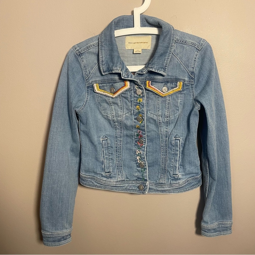 Anthropologie Pilcro & the letterpress embroidered Jean denim jacket floral sun - Picture 2 of 12